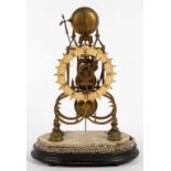 A VICTORIAN BRASS SKELETON CLOCK OF 'CATHEDRAL' TYPE, THE BRASS BELL WITH HALBERD STRIKER ON