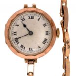 A 9CT GOLD LADY'S WRISTWATCH, LONDON 1927, MAKER'S MARK LA, REF:394329, AND BROKEN STRAP LINKS ++