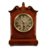 A GERMAN MAHOGANY MANTEL CLOCK WITH TING TANG MOVEMENT, 33CM H, C1900