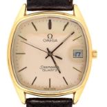 AN OMEGA GOLD PLATED CUSHION SHAPED SEAMASTER QUARTZ, MARKED ON BACK 1337, 35X 33 MM, CASED ++GOOD