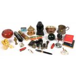 A VICTORIAN LACQUERED BRASS AND SEALING WAX RED DECORATED TELESCOPE, A VICTORIAN STONE EGG HAND