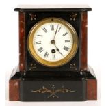 A BELGE NOIR AND RED MARBLE ARCHITECTURAL CASED MANTEL TIMEPIECE WITH ENAMEL DIAL, LATE 19TH C