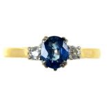 A SAPPHIRE AND DIAMOND RING IN 18CT GOLD, LONDON 1994, 3.45, SIZE M++GOOD CONDITION