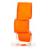 GEOFFREY BAXTER. A WHITEFRIARS 'DRUNKEN BRICKLAYER' TANGERINE GLASS VASE FROM THE TEXTURED RANGE,