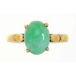 A JADE CABOCHON RING IN GOLD, MARKED 14K, 3G, SIZE M++GOOD CONDITION