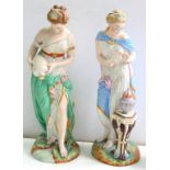 TWO FRENCH PAINTED BISCUIT FIGURES OF CLASSICAL MAIDENS EMBLEMATIC OF FIRE AND WATER FROM A SET OF