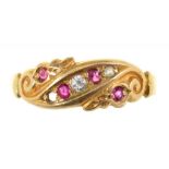 A GYPSY SET RUBY AND DIAMOND RING IN GOLD, MARKED 18CT, 2.15G, SIZE M++ONE DIAMOND MISSING