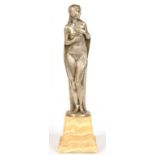 JOÉ DESCOMPS ENCHANTED, SILVERED BRONZE STATUETTE ON ONYX PLINTH, C1935, SIGNED, 39CM HFOR A SIMILAR