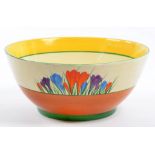 CLARICE CLIFF. AN A. J. WILKINSON CROCUS BOWL, C1930, 22CM D, PRINTED BIZARRE MARK ++Good