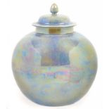 A RUSKIN POTTERY MOTTLED IRIDESCENT GLAZED JAR AND COVER, DATED 1924, 30CM H, IMPRESSED MARKS ++Good