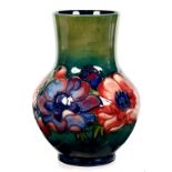 A MOORCROFT ANEMONE VASE DESIGNED BY WALTER MOORCROFT, C1950-65, 21CM H, IMPRESSED MARKS, PAINTED