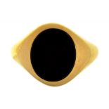 A BLOODSTONE SIGNET RING IN 18CT GOLD, BIRMINGHAM 1989, 10G, SIZE P++GOOD CONDITION