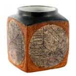 A TROIKA POTTERY CUBE VASE, C 1968-19748.5CM H, PAINTED MARK AND DECORATOR'S INITIALS OF MARILYN