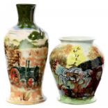 TWO COBRIDGE STONEWARE LANDSCAPE VASES, 2000, 20 AND 32CM H, IMPRESSED AND PAINTED MARKS++Good