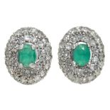 A PAIR OF EMERALD AND DIAMOND EARRINGS IN 9CT WHITE GOLD, 10 X 8 MM, 1.95G++SLIGHT BUILD UP OF