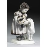 A MEISSEN FIGURE OF A GIRL AND SHEEP, C1910, modelled by Max Bochmann, 16cm h, incised Z.134,