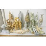 ADRIANA IONASCU - FOURTEEN HAND BUILT AND PAINTED CLAY SCULPTURES, HUMAN FIGURES AND GROUPS, 61CM