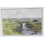 JOHN MALLARD BROMLEY, PONIES ON A MOOR, SIGNED, WATERCOLOUR, 12.5 X 19CM