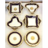 A PARAGON COBALT GROUND AND RICHLY GILT DESSERT SERVICE, THE SCALLOPED PLATE 21CM D, PRINTED MARK,