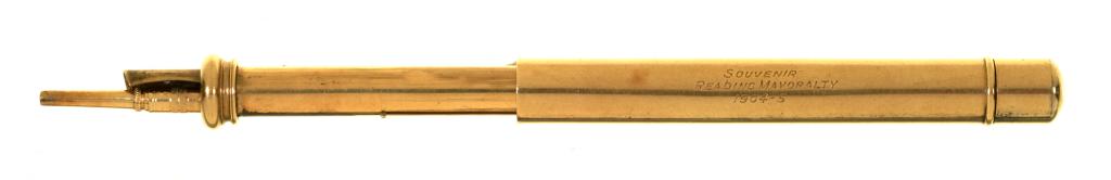 A GOLD COMBINATION PROPELLING PEN AND PENCIL, MARKED 9CT, BY S. MORDAN & CO, 134 MM L++GOOD
