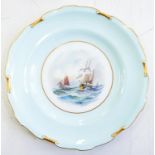 A ROYAL CROWN DERBY PLATE, PAINTED BY W. E. J. DEAN, SIGNED, WITH A SHIPPING SCENE, 25.5CM D,