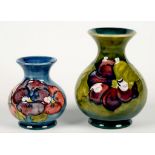 TWO MOORCROFT CLEMETIS AND PANSY VASES, 9 AND 13CM H, IMPRESSED MARK