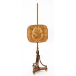 A VICTORIAN ROSEWOOD POLE SCREEN WITH NEEDLEWORK BANNER, 133CM H