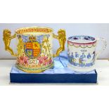 A PARAGON ROYAL COMMEMORATIVE LOVING CUP, CORONATION OF KING GEORGE VI AND QUEEN ELIZABETH, 13CM