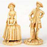 A PAIR OF ROYAL WORCESTER OLD IVORY FIGURES OF A LADY AND GALLANT, MODELLED BY JAMES HADLEY, 20.