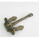 A BRONZE MARINE ANCHOR, 31CM OVERALL