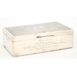 AN ELIZABETH II SILVER CIGARETTE BOX, CEDAR LINED, 16CM L, BIRMINGHAM 1956