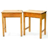 A PAIR OF BEECH CLASSROOM DESKS, C1950'S, 76CM H; 61 X 46CM