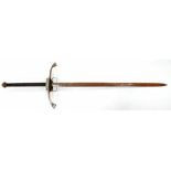 A 16TH C STYLE TWO HANDLED SWORD, BLADE LENGTH 105CM