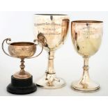 A GEORGE V SILVER GOBLET SHAPED TROPHY, 16.5CM H, CHESTER 1929 AND ANOTHER, SMALLER, 5OZS 4DWTS