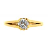 A diamond solitaire ring, the round brilliant cut diamond of approx .25ct, in gold, 2.5g, SIZE J