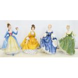 FOUR VARIOUS ROYAL DOULTON BONE CHINA FIGURES OF YOUNG WOMEN, VARIOUS SIZES, PRINTED MARK