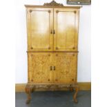 A GOOD QUALITY WALNUT AND BURR WALNUT COCKTAIL CABINET ON CARVED BASE, MID 20TH C, 192CM H; 100 X