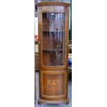 A BOW FRONTED GLAZED CORNER CABINET, 202CM H X 70CM W