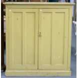 A VICTORIAN PINE CUPBOARD WITH PANELLED DOOR, LATER PAINTED GREEN, 123CM H; 114 X 43CM