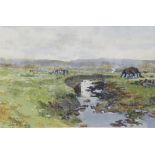 JOHN MALLARD BROMLEY, PONIES ON A MOOR, SIGNED, WATERCOLOUR, 12.5 X 19CM AND MISCELLANEOUS