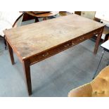 AN OAK TABLE FITTED WITH TWO DRAWERS, ON SQUARE TAPERING LEGS, C1930, 80CM H; 107 X 215CM AND