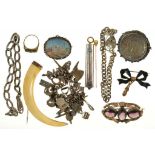 MISCELLANEOUS SILVER JEWELLERY AND OTHER ARTICLES, TO INCLUDE A TURQUOISE SET SILVER PENCIL,