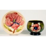 A MOORCROFT ANEMONE VASE AND MAGNOLIA BOWL, BOWL 12CM D, IMPRESSED MARKS