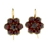 A PAIR OF VICTORIAN GARNET SET EARRINGS, UNMARKED, 2G++ABRASION TO FACETS; APPARENT MODIFICATION