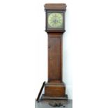 A VICTORIAN OAK EIGHT DAY LONGCASE CLOCK WITH BRASS DIAL, 190CM H
