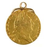 GOLD COIN. GEORGE III GUINEA 1791, MOUNTED IN A GOLD PENDANT, UNMARKED, 8.8G++GOOD CONDITION