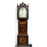 A VICTORIAN OAK, MAHOGANY AND INLAID EIGHT DAY LONGCASE CLOCK, THE PAINTED DIAL WITH LUNAR WORK, 225