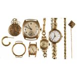MISCELLANEOUS GOLD JEWELLERY AND WATCHES, TO INCLUDE A JAEGER LECOULTRE 18CT GOLD LADY'S WRISTWATCH,