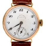 A 9CT GOLD LADY'S WRISTWATCH, INSCRIBED NORTHERN GOLDSMITHS, IMPORT MARKS GLASGOW 1925, LEATHER