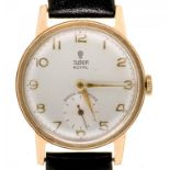 A ROLEX TUDOR 9CT GOLD WRISTWATCH, BIRMINGHAM 1959, LEATHER STRAP, 31 MM DIAM++WATCH RUNNING;